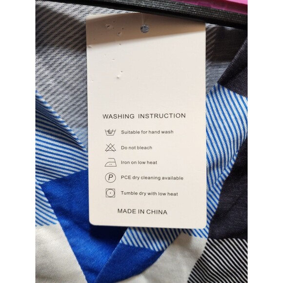 LA MODE WOMEN 2X BLUE PLAID NEW BLOUSE CHECKERED NAUTICAL WORK SHEER OFFICE FARM - Picture 13 of 15